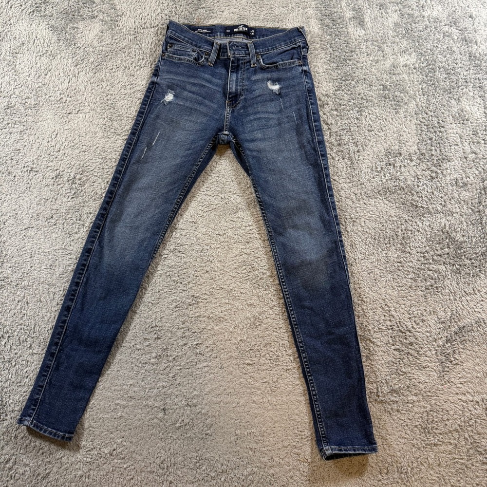 Hollister Super Skinny Jeans 26x30 Dark Wash Distressed Mens Blue Denim Stretch